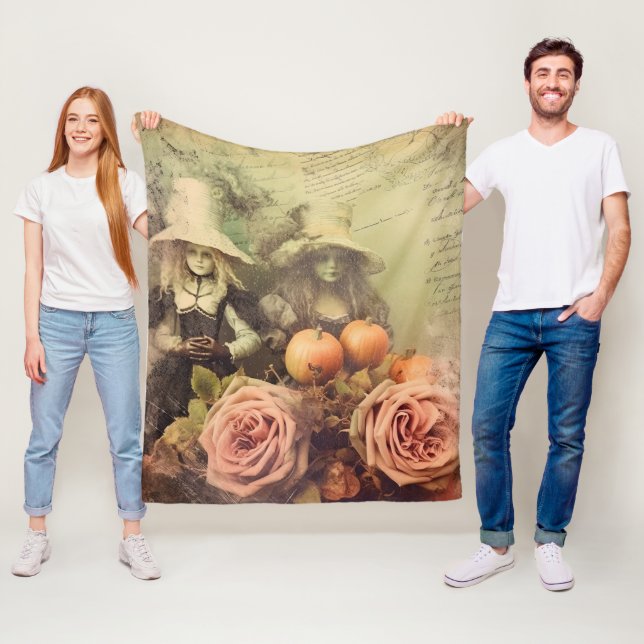 Vintage Halloween Häxkonst Fleecefilt (På plats)