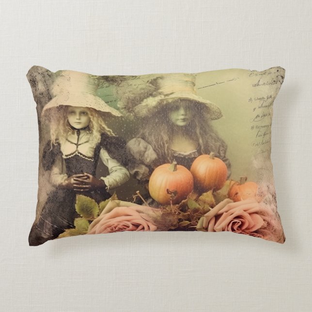 Vintage Halloween Häxkonst Prydnadskudde (Framsidan)