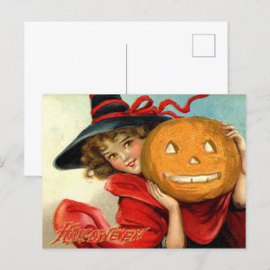 vintage Halloween-häxpumpa Helg Vykort