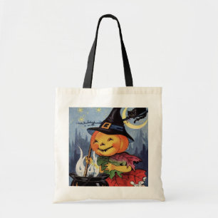 Vintage Halloween-häxpumphämtar med katttrick Tygkasse