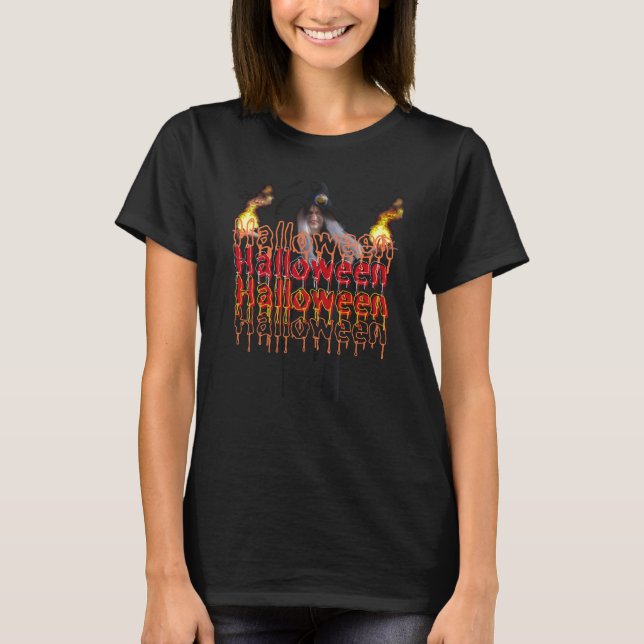 Vintage Halloween Hellfire Witch T Shirt (Framsida)
