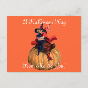 Vintage Halloween Hug Vykort