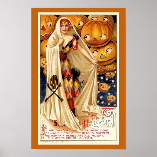 Vintage Halloween-illustration häxa pumpor  Poster (Framsidan)