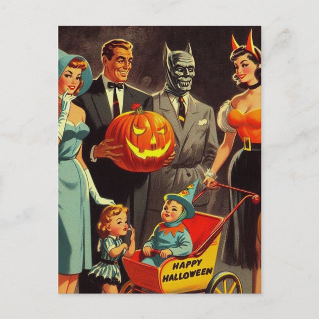 Vintage Halloween Illustration Vykort (Framsida)