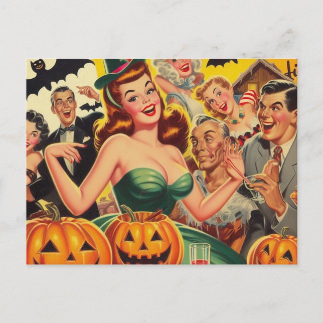 Vintage Halloween Illustration Vykort (Framsida)