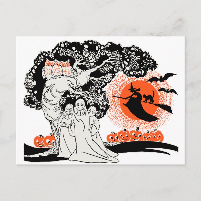 Vintage Halloween Illustration Vykort (Framsida)