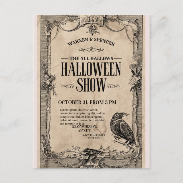 Vintage Halloween-inbjudan Helg Vykort (Framsida)