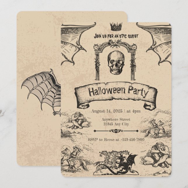 Vintage Halloween-inbjudan: Spooky Elegance Inbjudningar (Fram/baksida)