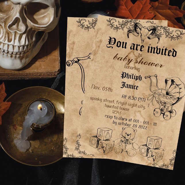 vintage, halloween-inbjudan till babydusch inbjudningar (Skapare uppladdad)