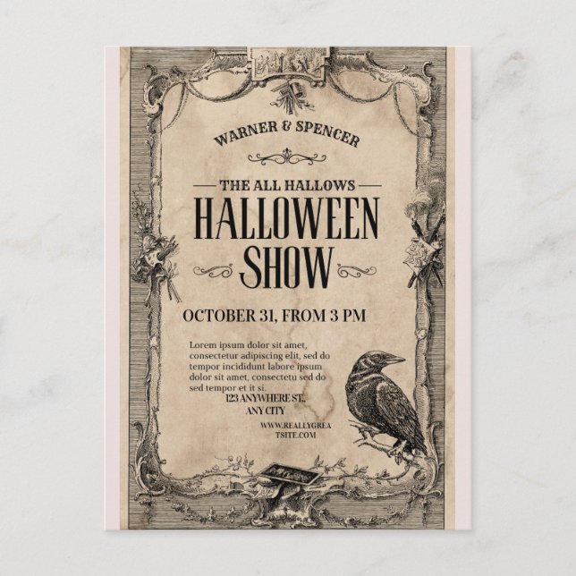 Vintage Halloween-inbjudan🎃🏴‍☠️ Vykort (Framsida)