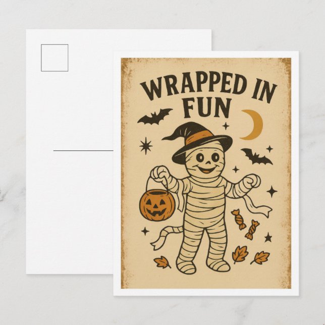 Vintage Halloween insvept i kul Vykort (Fram/baksida)