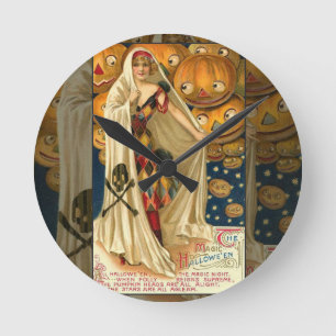 Vintage Halloween Jack o lantern Girl Rund Klocka