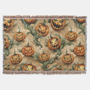 Vintage Halloween Jack-O-Lantern Vine Mönster Filt