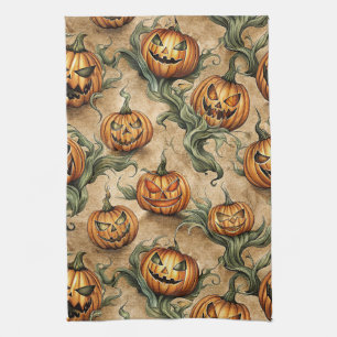 Vintage Halloween Jack-O-Lantern Vine Mönster Kökshandduk