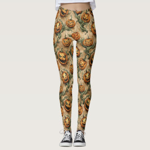 Vintage Halloween Jack-O-Lantern Vine Mönster Leggings