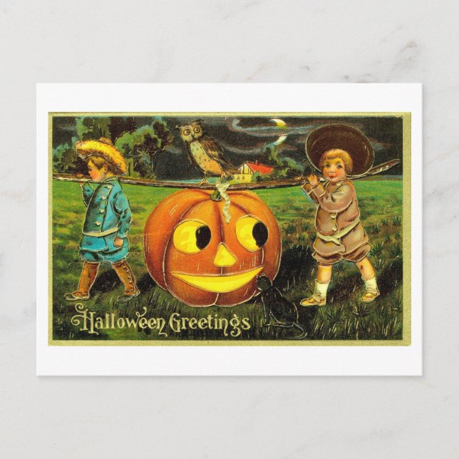 Vintage Halloween Jack-o-Lantern vykort (Framsida)