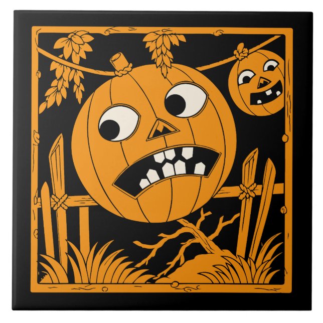 Vintage Halloween Jack O'Lantern-platta Kakelplatta (Framsidan)