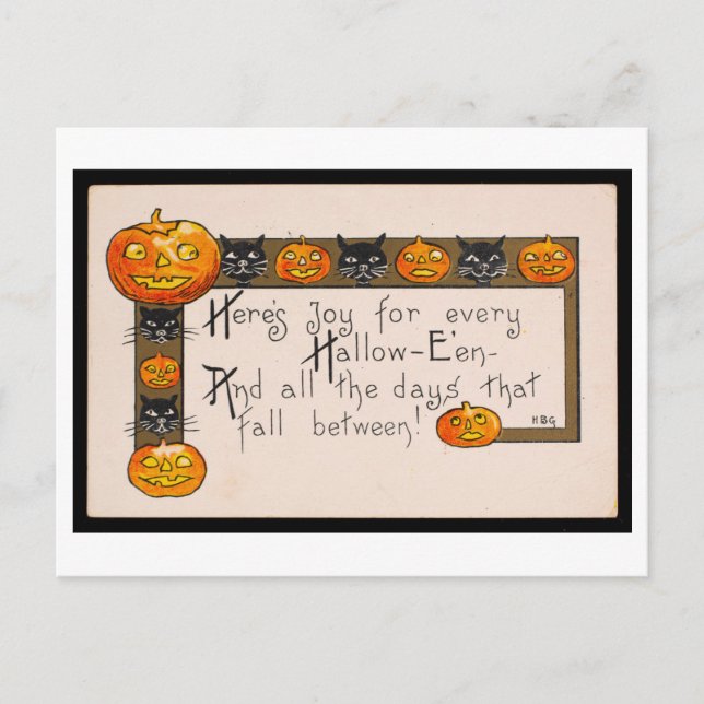 Vintage Halloween Joy Postcard Vykort (Framsida)
