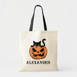 Vintage Halloween Katt Anpassad Bus eller Godis Tygkasse