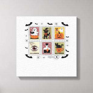 Vintage Halloween Katt Frimärkssamling T-s Canvastryck