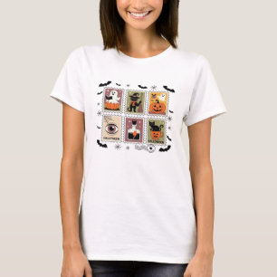 Vintage Halloween Katt Frimärkssamling T-s T Shirt