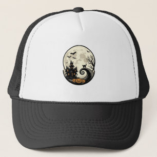 Vintage Halloween Katt Måne Spökhus Vector De Keps