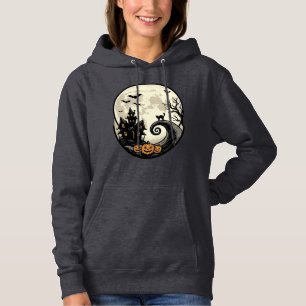 Vintage Halloween Katt Måne Spökhus Vector De T Shirt