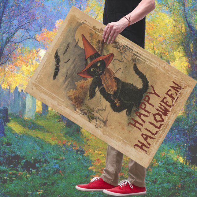 Vintage Halloween Katt Med Fiol Poster (Skapare uppladdad)