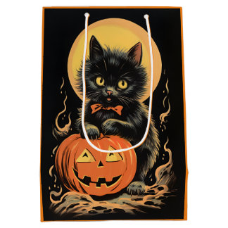 Vintage Halloween Katt med Pumpkin