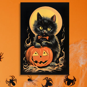 Vintage Halloween Katt med Pumpkin Rektangulärt Klistermärke