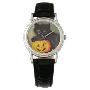 Vintage Halloween Katt och Jack-o’-lantern Armbandsur