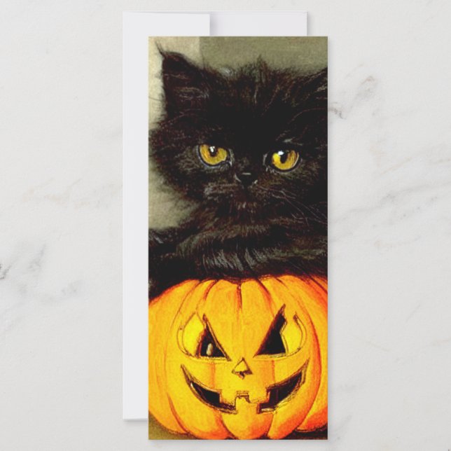 Vintage Halloween Katt och Jack-o’ lanternkort (Framsida)
