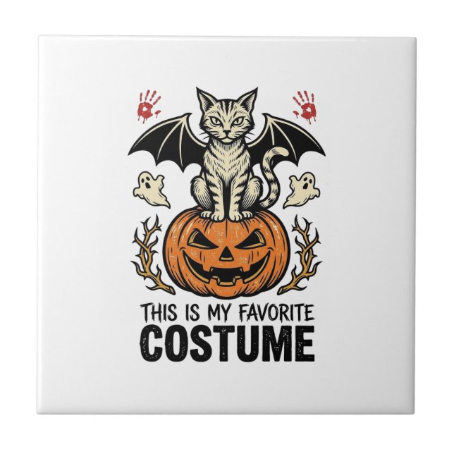 Vintage Halloween Katt Pumpa Kostym Tröja Design Kakelplatta (Framsidan)
