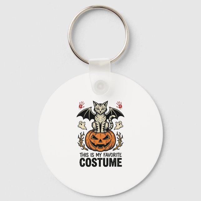 Vintage Halloween Katt Pumpa Kostym Tröja Design Nyckelring (Framsida)
