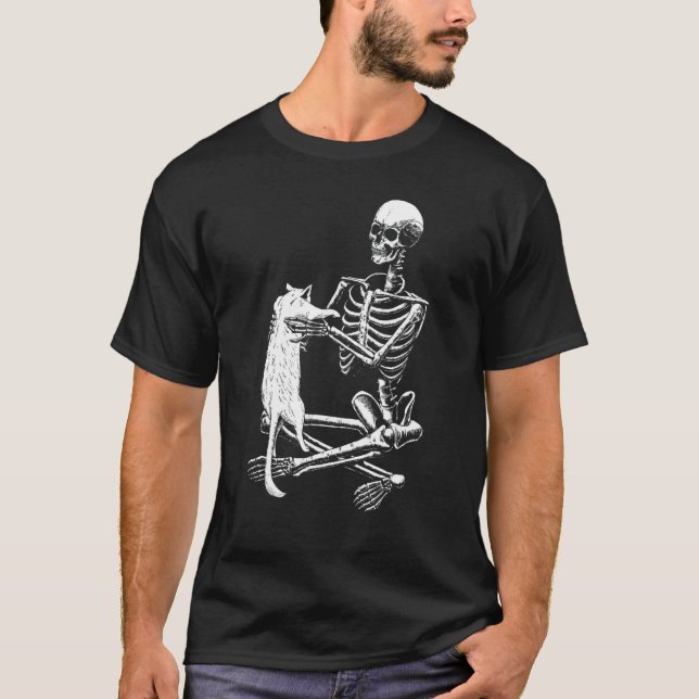 Vintage Halloween Katt Skeleton Katt T Shirt (Framsida)