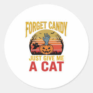 Vintage Halloween Kattälskare Rolig Godis Tröja De Runt Klistermärke