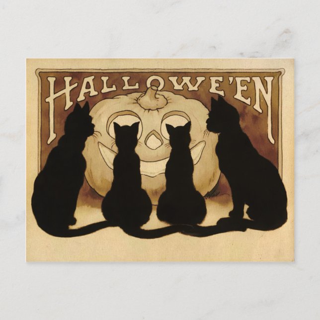 Vintage Halloween-katter vykort (Framsida)