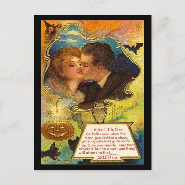 Vintage Halloween Kiss Vykort (Framsida)