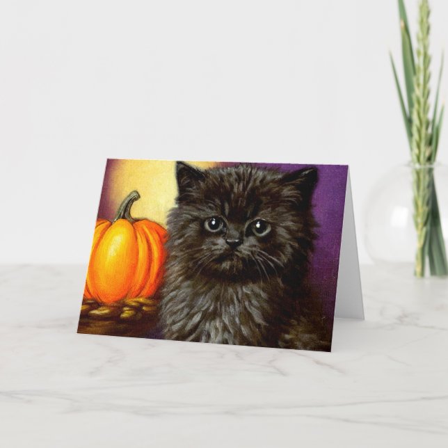 Vintage Halloween Kitten Inbjudan (Framsida)