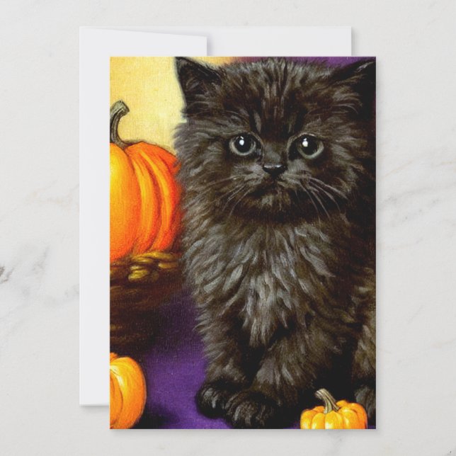 Vintage Halloween Kitten Inbjudningar (Framsida)