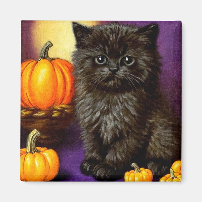 Vintage Halloween Kitten Magnet (Framsidan)