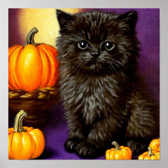 Vintage Halloween Kitten Poster (Framsidan)