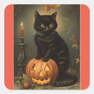Vintage Halloween Kitten Sticker Fyrkantigt Klistermärke