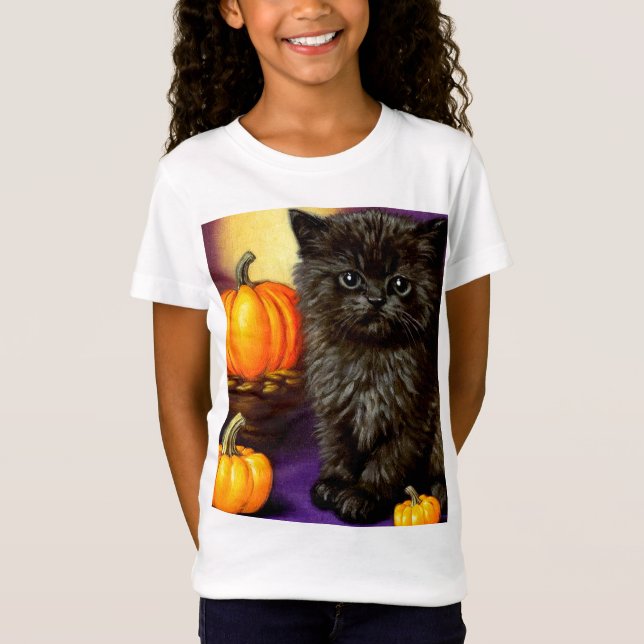 Vintage Halloween Kitten T Shirt (Framsida)