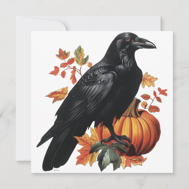 Vintage Halloween Korp & Pumpkin Höstlöv Kort (Framsida)