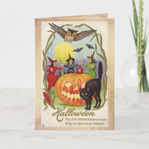 Vintage Halloween-kort, Circle of Witches Kort