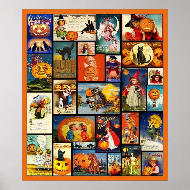 Vintage Halloween-kort - kollage Poster (Framsidan)