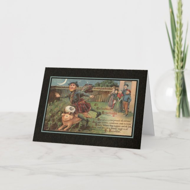 Vintage Halloween-kort med Gris Kort (Framsida)