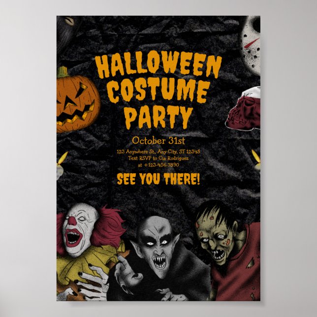 Vintage Halloween-kostymfest, redigerbar Halloween Poster (Framsidan)