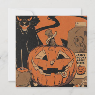 Vintage Halloween Kuslig Pumpa Julkort